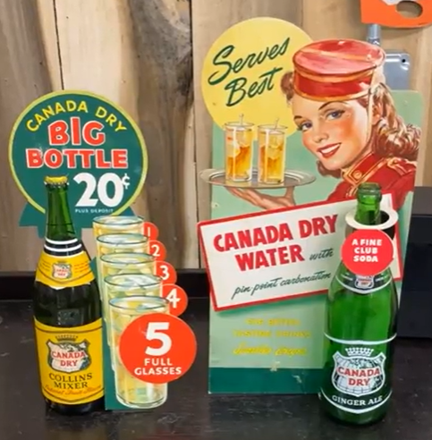 Canada Dry Big Bottle and Canada Dry Water Cardboard Bottle Displays