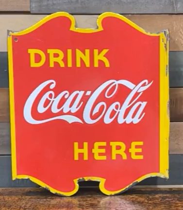 Drink Here Coca-Cola DSP Canadian Die-Cut Flange Sign