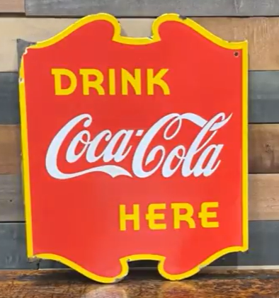 Drink Here Coca-Cola DSP Canadian Die-Cut Flange Sign