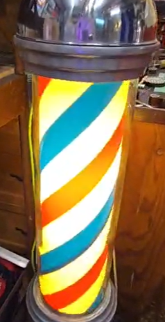 Barber Pole 40 Inch Light-Up Rotating Glass and Stainless Steel