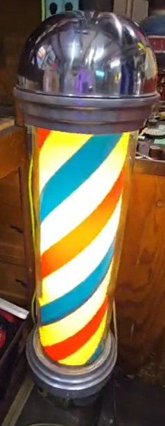 Barber Pole 40 Inch Light-Up Rotating Glass and Stainless Steel