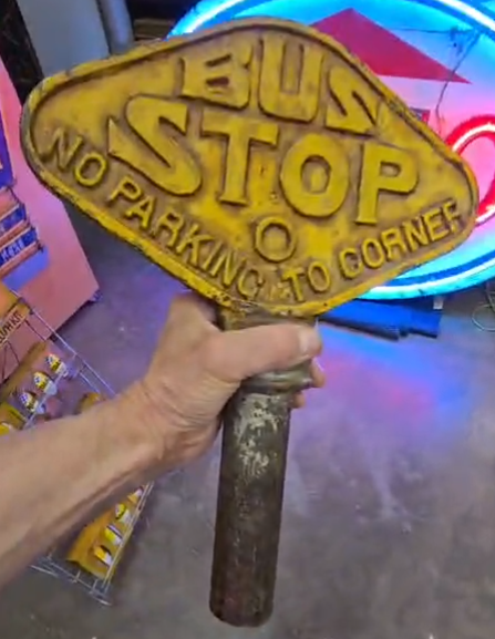 Bus Stop No Parking Embossed Cast Metal Double-Sided Pole Sign