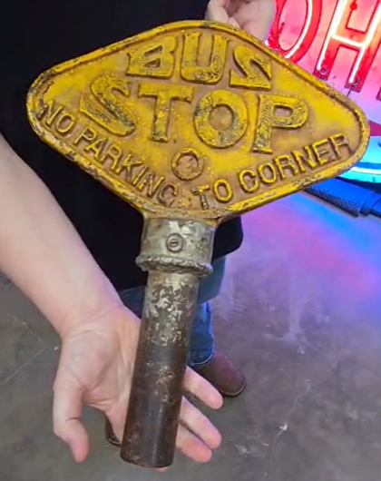 Bus Stop No Parking Embossed Cast Metal Double-Sided Pole Sign