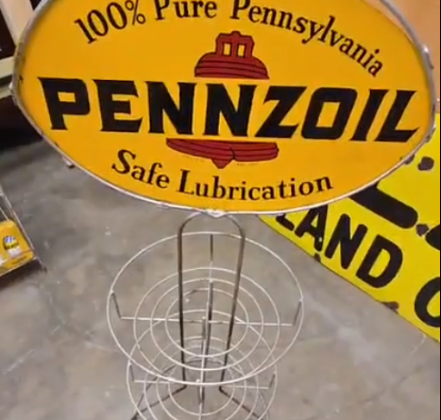 Pennzoil Safe Lubrication Motor Oil DST Oil Can Rack Sign