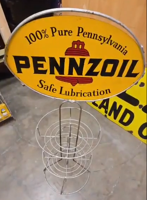 Pennzoil Safe Lubrication Motor Oil DST Oil Can Rack Sign