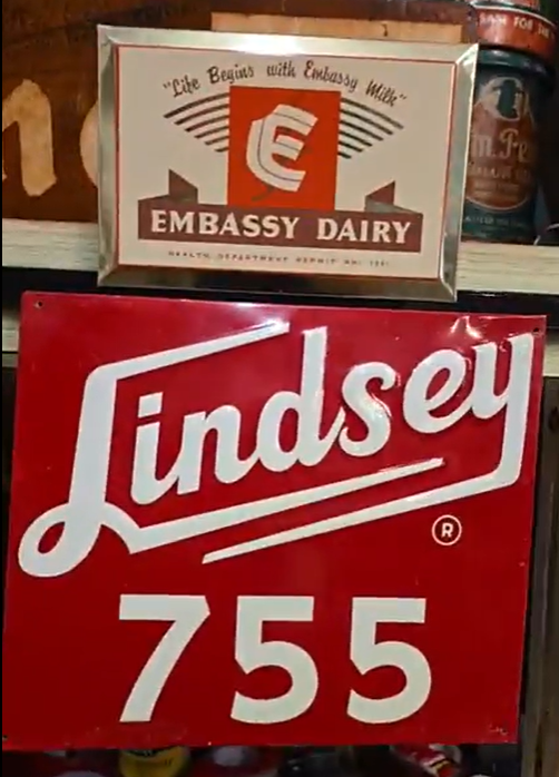 Embassy Dairy TOC Hanging Sign and Lindsey 755 Embossed SST Farm Sign