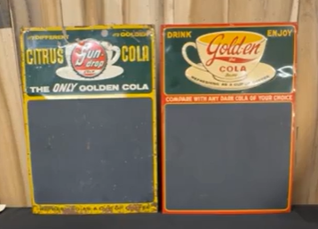 Two Sun-Drop Citrus Cola Golden Girl Cola SST Embossed Menu Boards
